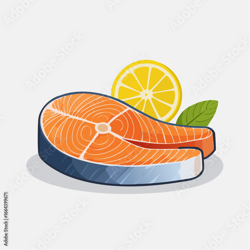 Colorful Salmon Slice With Lemon And Herb Illustration