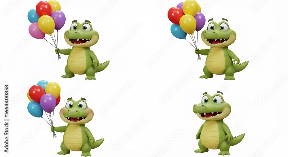 Obraz premium Cartoon crocodiles holding balloons
