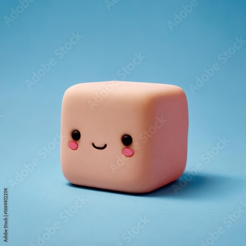 Cute Kawaii Cube on Blue Background