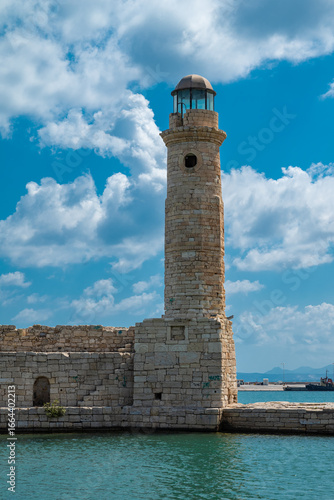 The old Venetian lighthouse in the harbor of Rethymno, Crete, Greece