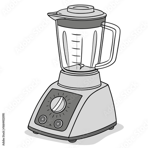 A simple line drawing illustration of a modern kitchen blender with a clear jug and control panel