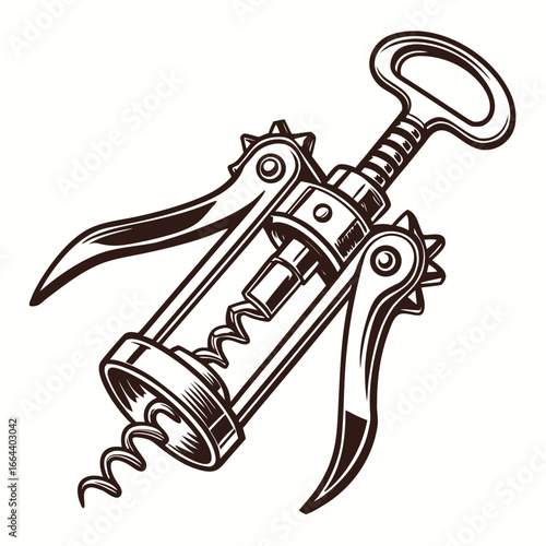 Classic winged corkscrew with a spiral worm for opening wine bottles