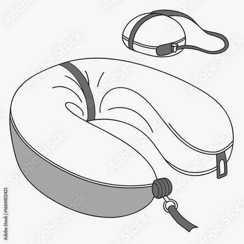 Inflatable travel neck pillow with attached strap and compact storage pouch for comfortable journeys