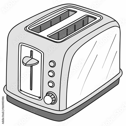 Modern chrome toaster with two slots and a lever for toasting bread for breakfast