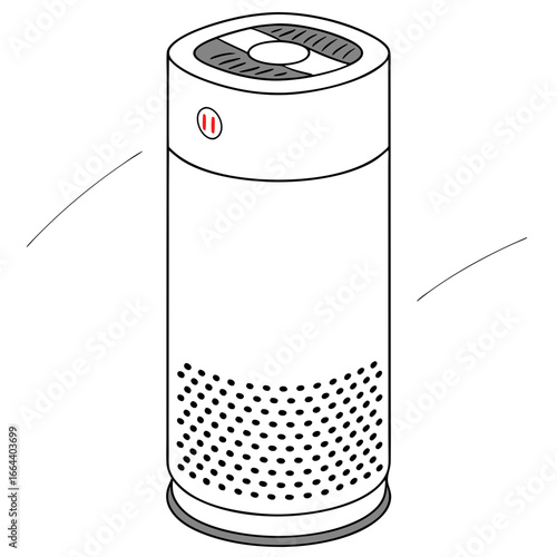 Modern white cylindrical air purifier with a black perforated base and a circular fan vent on top