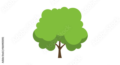 A stylized, cartoon-like tree with green leaves and a brown trunk illustration