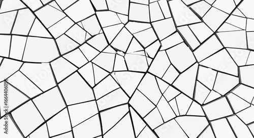 Abstract broken pieces geometric white tiles background in monochrome style