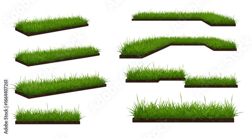 Collection of realistic grass patch illustrations for design elements and layouts