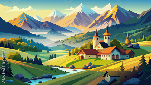 Scenic Bavarian Alps unfold majestically, Berchtesgaden valleys glowing with beauty, rolling hills blending into mighty peaks, timeless harmony whispers softly, peaceful nature breathes eternity, sere