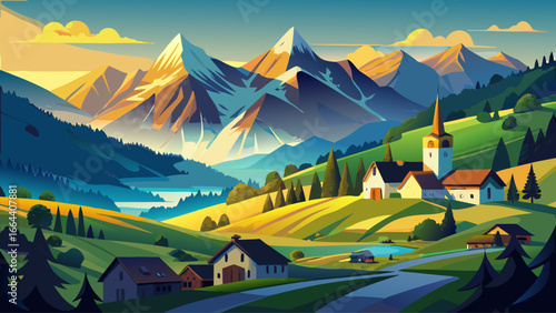 Scenic Bavarian Alps unfold majestically, Berchtesgaden valleys glowing with beauty, rolling hills blending into mighty peaks, timeless harmony whispers softly, peaceful nature breathes eternity, sere