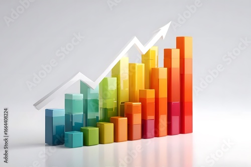 Colorful bar graph with an upward trend arrow.