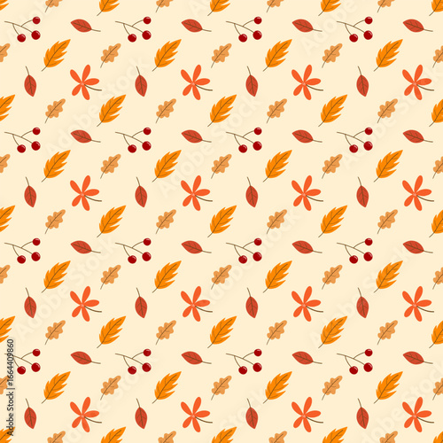 seamless pattern with cherries and autumn leaves