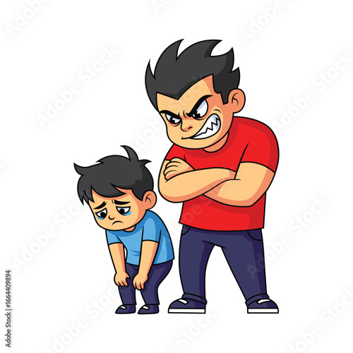 kids bullying and abuse vector illustration, stop bullying vector character, isolated white background
