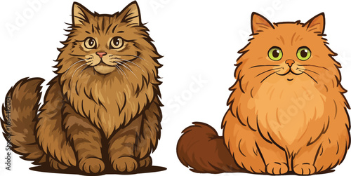Cute Fluffy Cats Cartoon Illustration Furry Pets Art