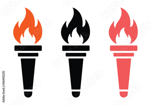 Three stylized torch icons in various colors for design and concepts.