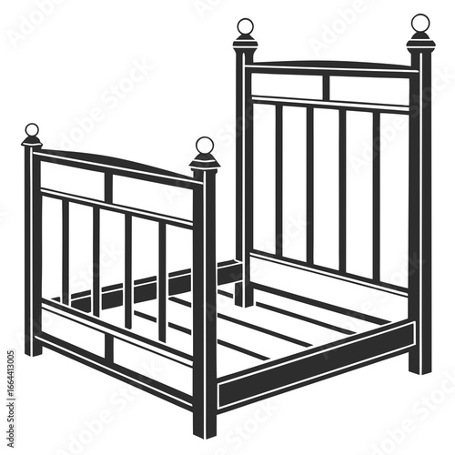 Simple black and white illustration of a wooden bed frame