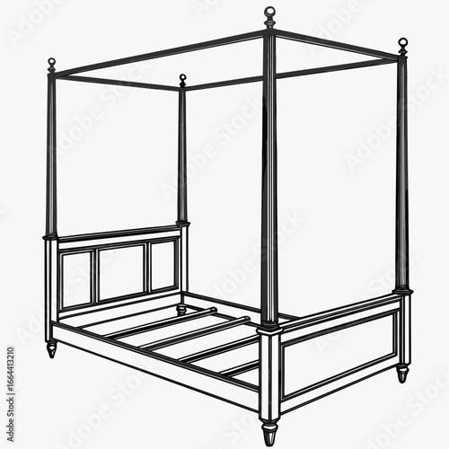 Classic four poster bed frame outline drawing