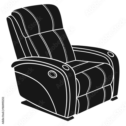 Black recliner chair with white outline details and buttons