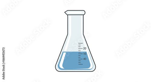 Laboratory flask with blue liquid, science experiment, chemical analysis and research