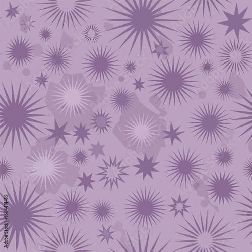 Seamless Pattern, Lavender background with starburst pattern in varying sizes and intensities Stock royalty free