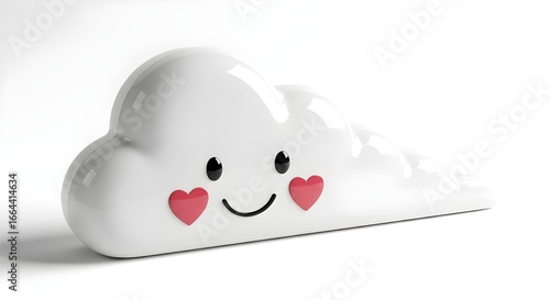 Adorable White Cloud Symbol with Happy Smiling Face and Pink Hearts isolated PNG with Transparent Background