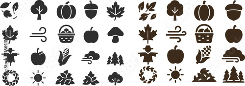 Autumn Solid Vector Icon Set Collection