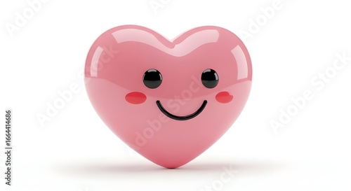 Cute Pink Heart with Happy Smiley Face 3D Render isolated PNG with Transparent Background