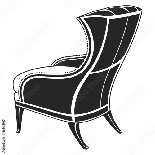Elegant wingback armchair in black and white silhouette
