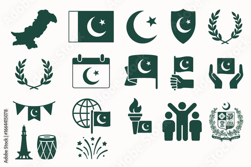 Pakistan Independence Day Icon Set Vector