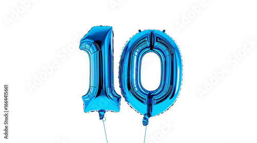 Bright blue number 10 balloons floating gracefully celebrating a birthday or anniversary event in style