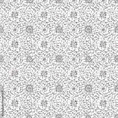 Seamless Pattern, Delicate floral pattern with detailed line work and intricate botanical designs Stock royalty free image.