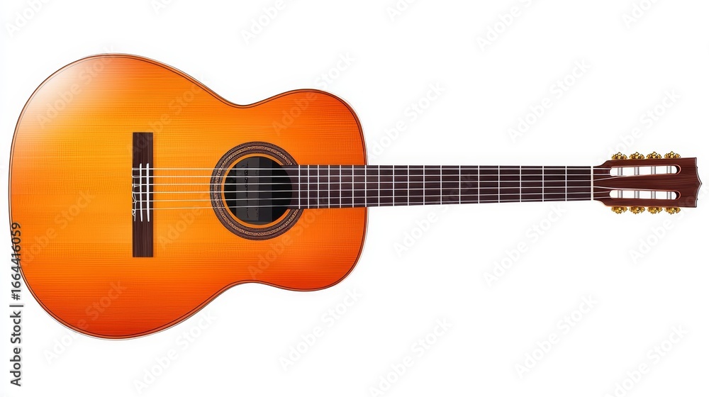 Obraz premium Beautifully crafted classical acoustic guitar with polished wooden body and six nylon strings an instrument renowned for its warm mellow tone and rich musical heritage