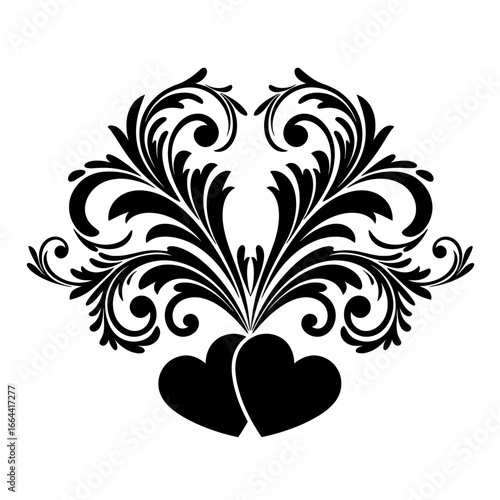 Heart Flourish Design, Elegant Romantic Black Vector Illustration