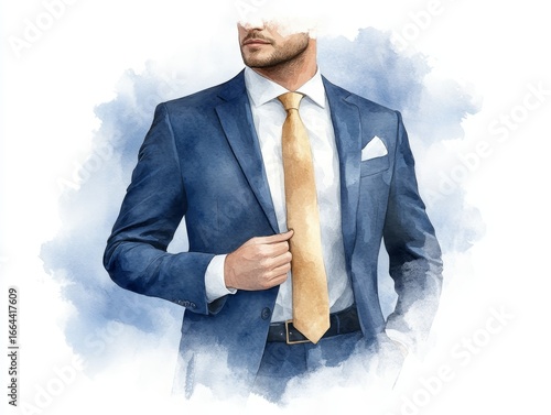 Professional businessman in classic formal suit and tie rendered with vibrant watercolor painting effect creative artistic illustration for corporate and modern concepts