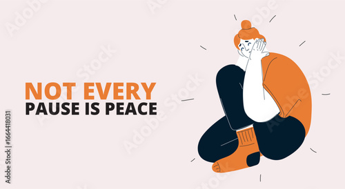 Vector illustration of a woman taking a quiet moment alone, symbolizing emotional withdrawal, silent resistance, and protective detachment