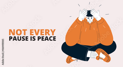 Vector illustration of a man clutching his head as a metaphor for information overload, digital anxiety, and the collapse of mental clarity