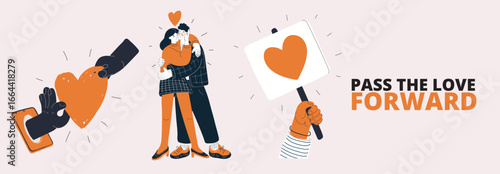 Vector illustration of a couple sharing a glowing heart, symbolizing deep connection, affection, and mutual appreciation