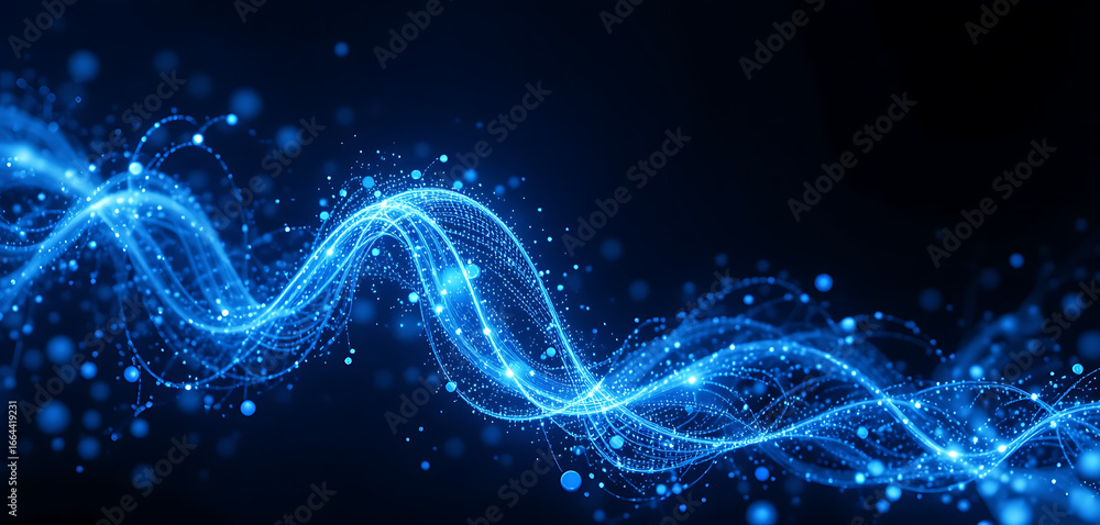 Fototapeta premium Vibrant blue energy wave with sparkling particles