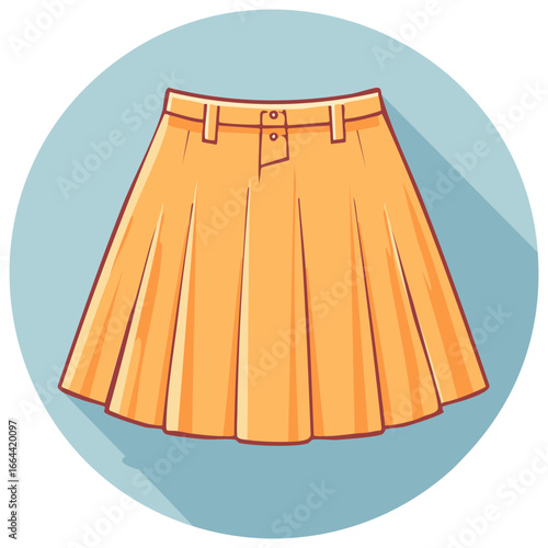 Simple vector illustration of a stylish pleated orange skirt with a belt and buttons