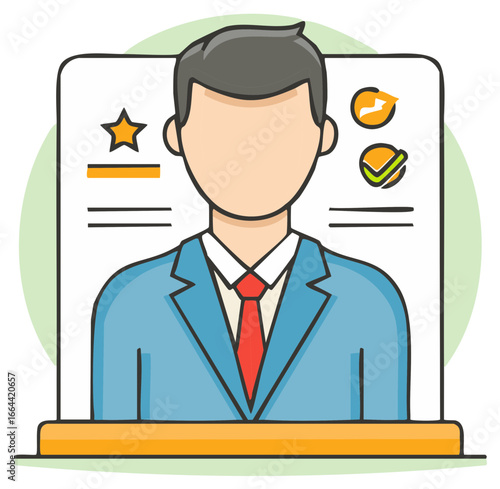 Profile Man with Blazer Suit Checklist and Feedback Quality Assessment Star Badges Concept