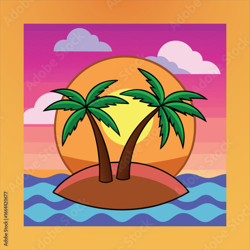 Tropical Beach at Sunset with Palm Trees