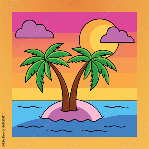 Tropical Beach at Sunset with Palm Trees