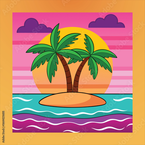 Tropical Beach at Sunset with Palm Trees