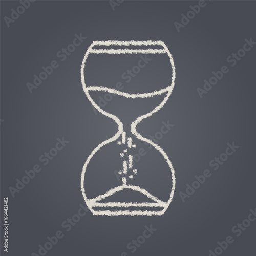 Sand Clock in White Chalk Drawing Style on Blackboard Background.