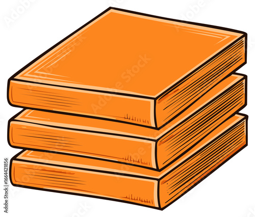 Vector illustration of a stack of three orange hardcover books in a cartoon style