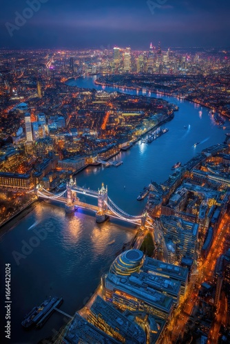 London skyline at night, Tower Bridge