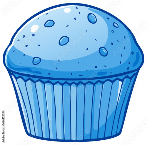 Blue blueberry muffin or cupcake dessert isolated cartoon illustration