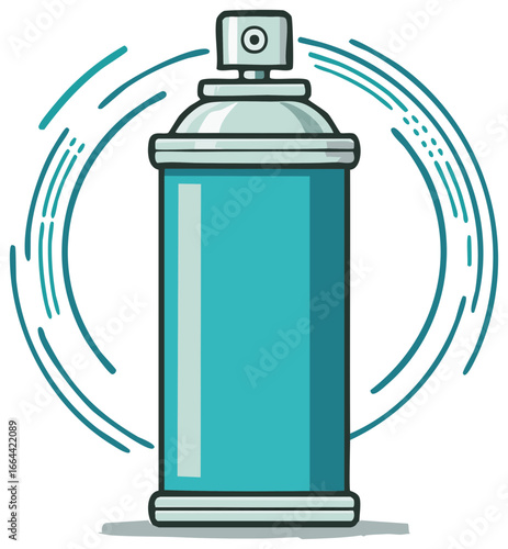 Illustration of a Teal Aerosol Spray Paint Can with Blue Spray Motion