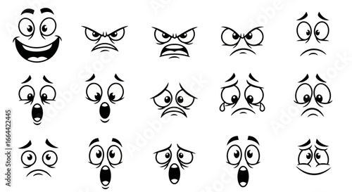 Expressive cartoon eyes showcasing diverse emotions from joy to surprise and sadness