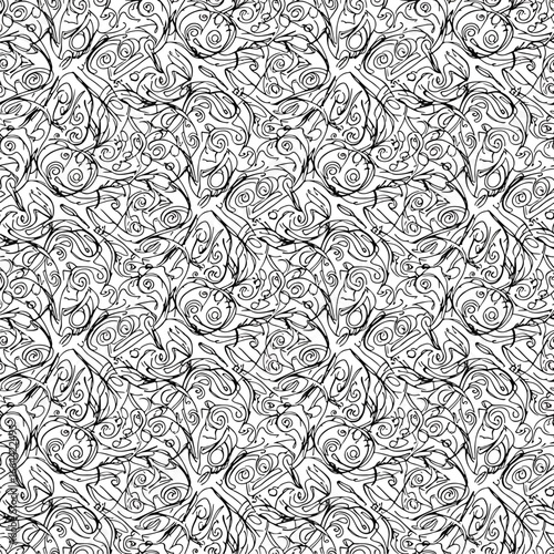 Seamless Pattern, Intricate line art pattern featuring abstract shapes and organic swirls design Stock royalty free